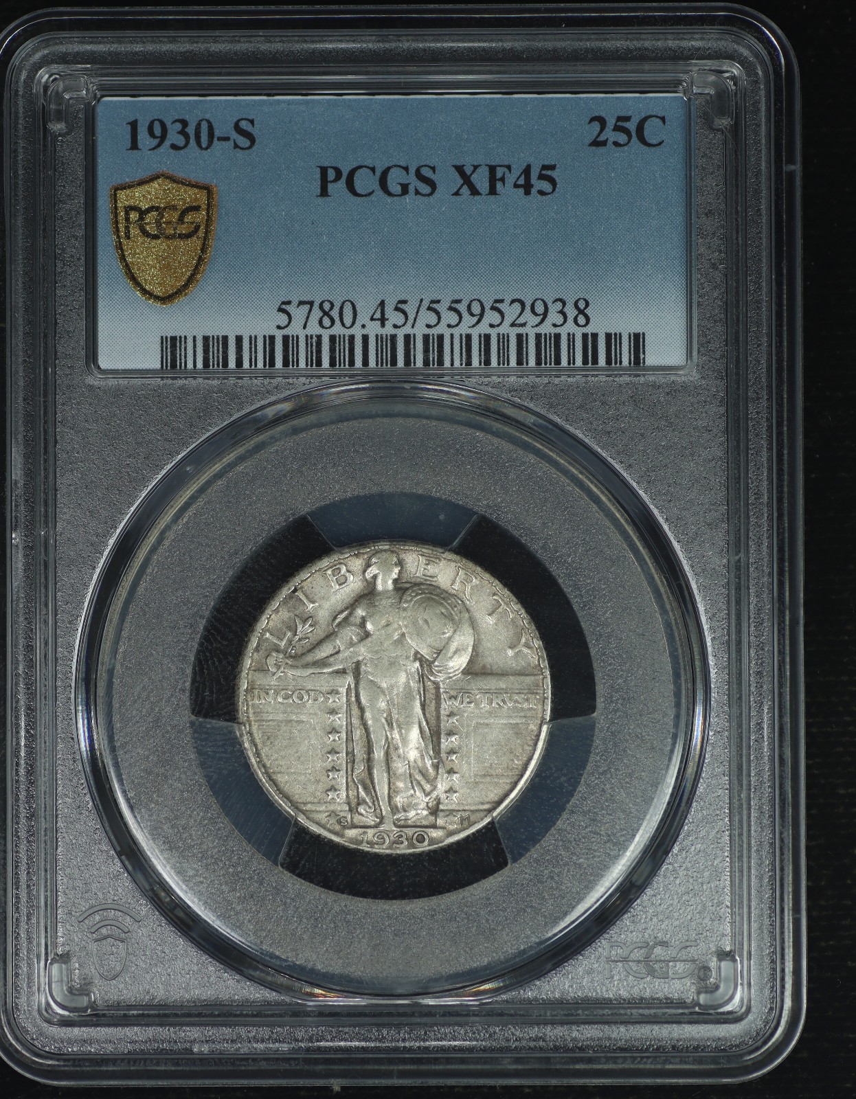 Standing Liberty Silver Quarter. 1930 S. PCGS XF45. Lot # 9065-354-938