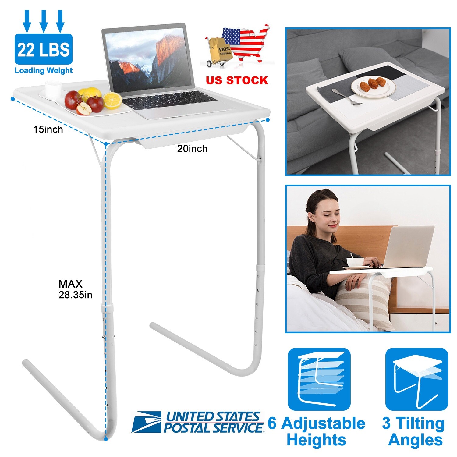 Adjustable Portable Folding Table Desk Smart TV Tray Laptop PC Dinner Bed Mate