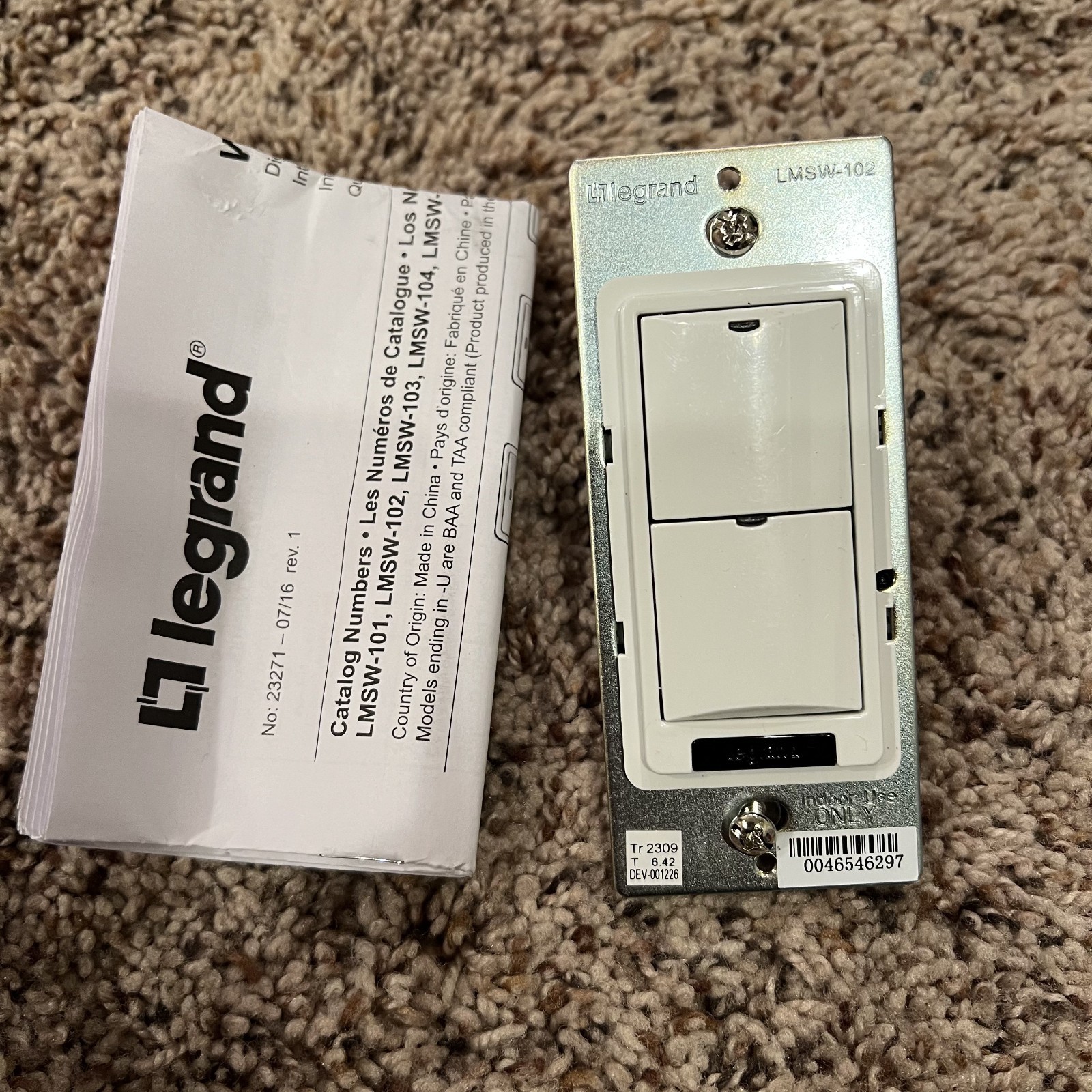 Legrand WattStopper LMSW-102-W 2 Button Digital Wall Switch White