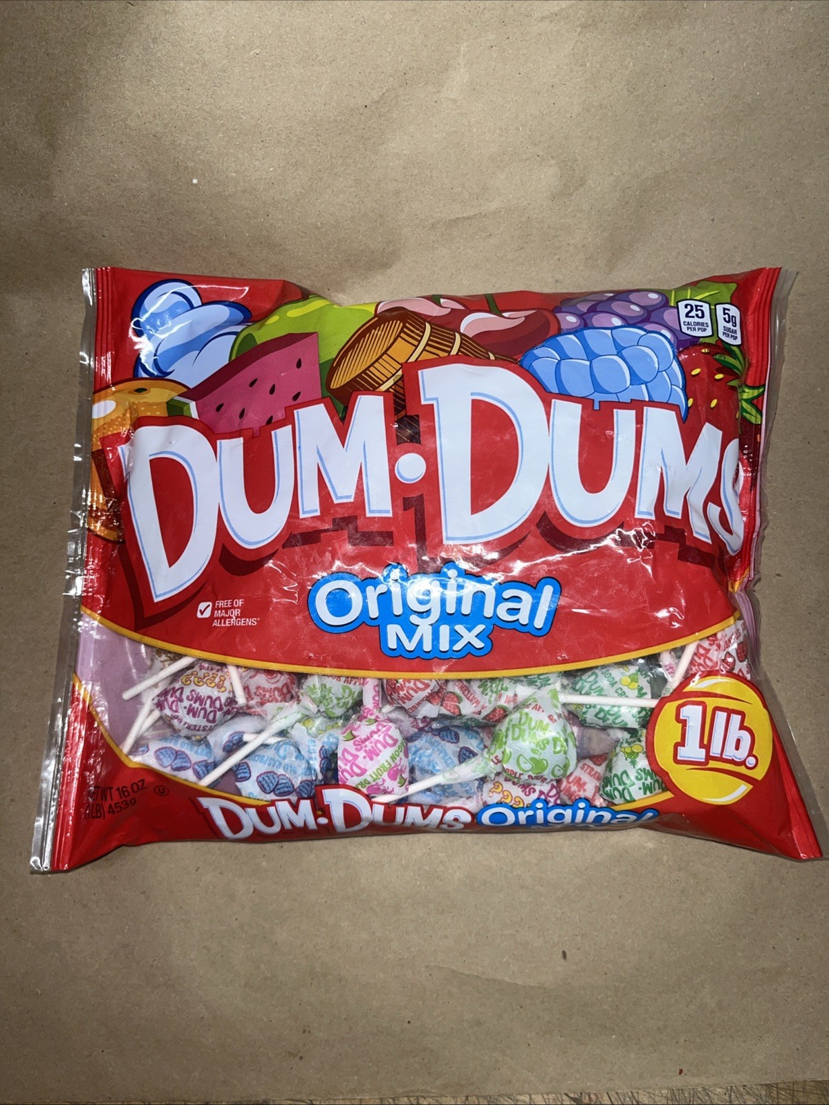 Dum Dums Original Mix Lollipop Suckers, Assorted Hard Party Candy, 16oz Bag