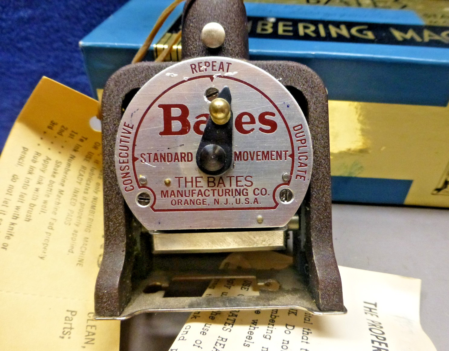 Vintage Bates American Numbering Stamp Machine 7 Wheels Style E With Box