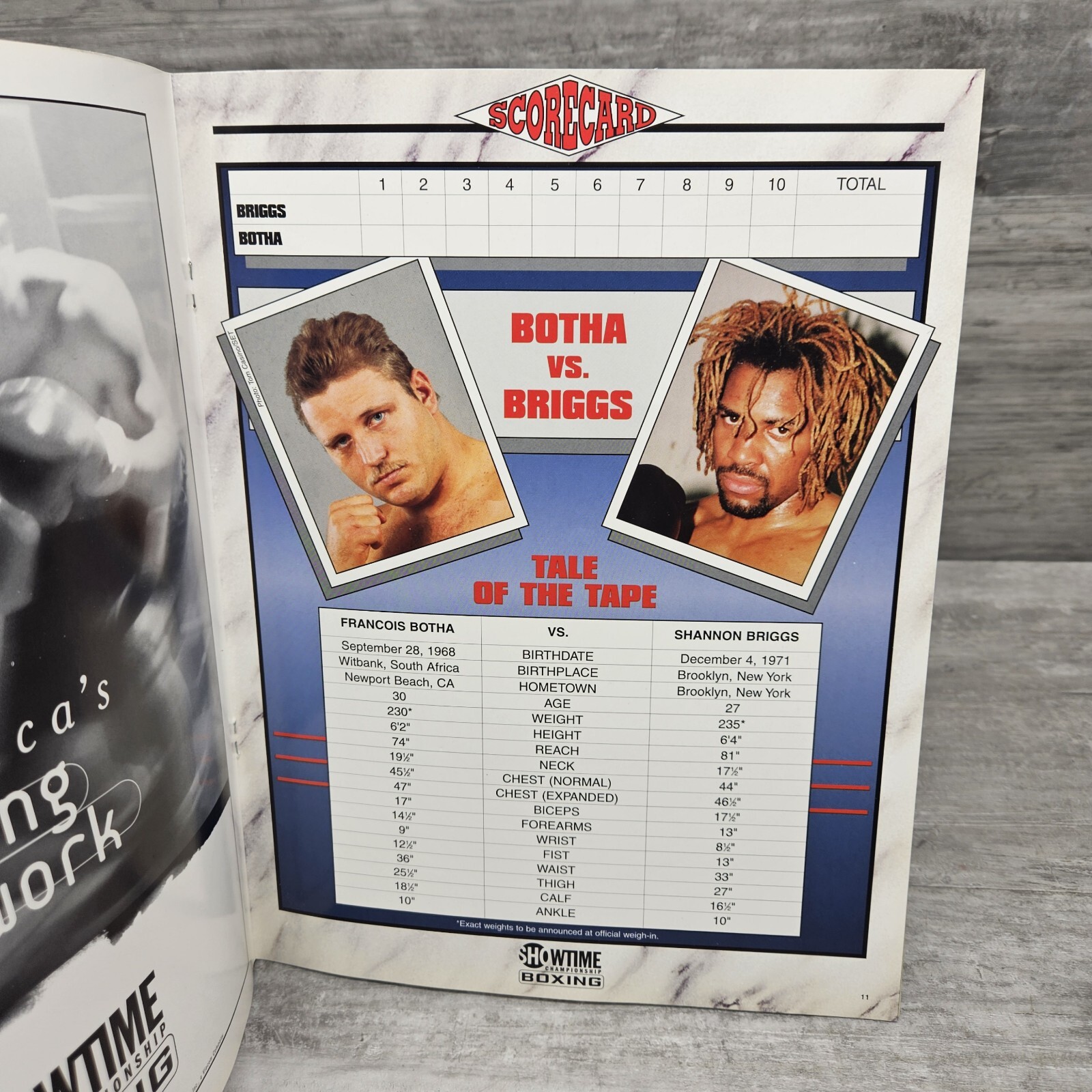 Francois Botha vs Shannon Briggs Boxing Program Onsite August 7th 1999