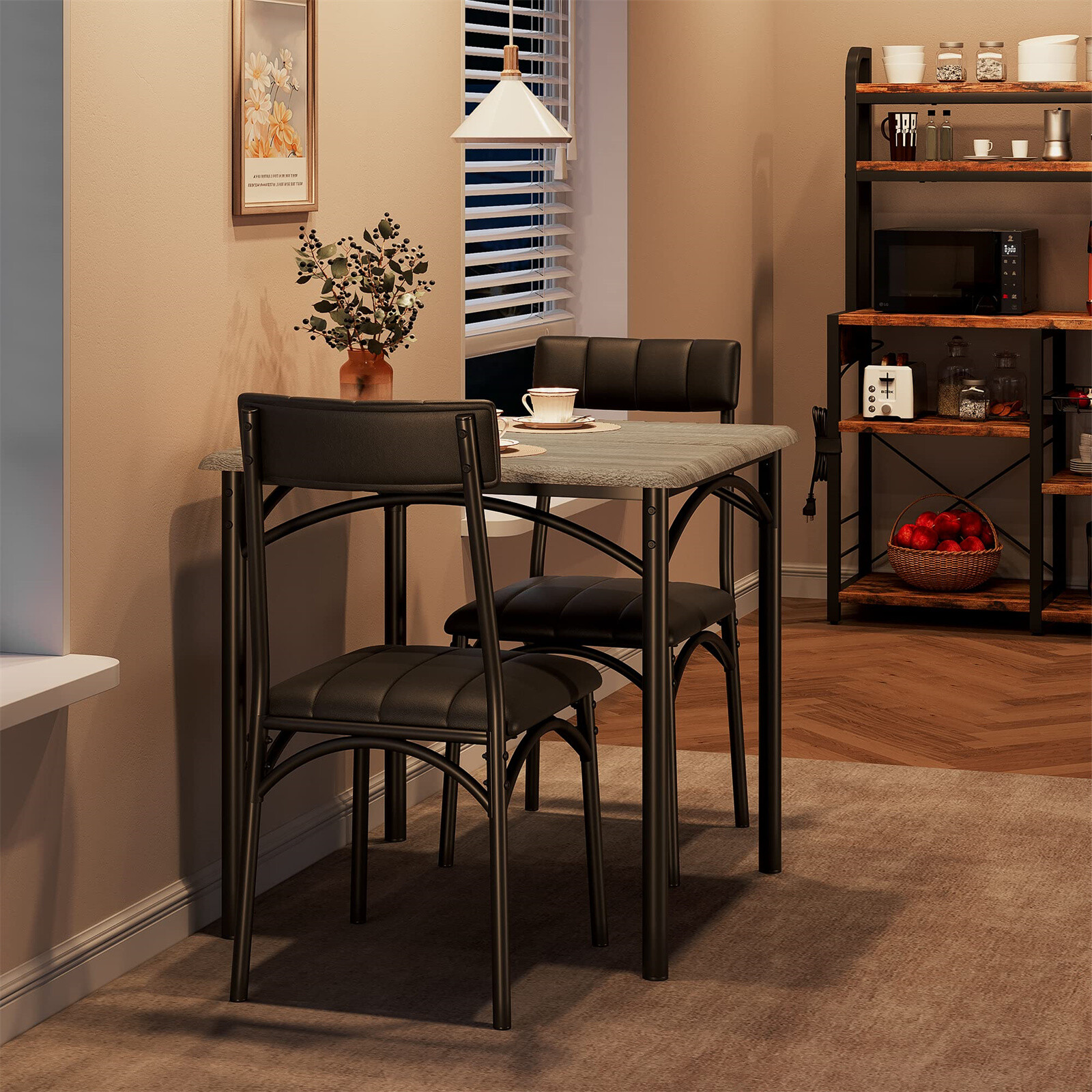 🔥3-Piece Kitchen Table and Upholstered Chairs Dining Table Set for Small Space