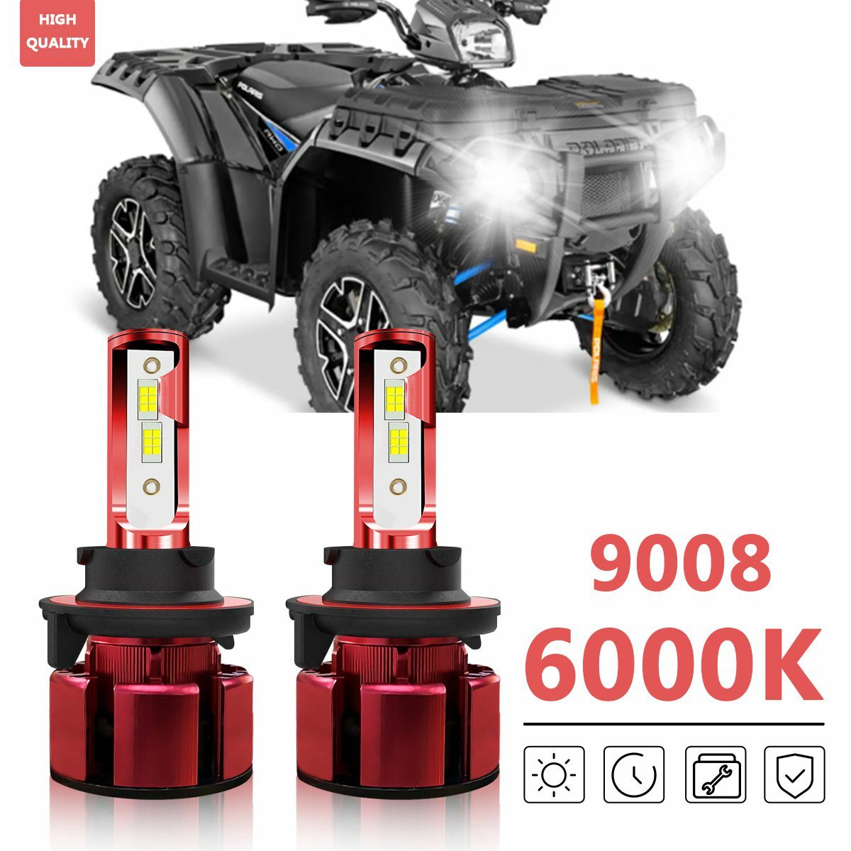 For Polaris Ranger XP 800 900 1000  LED Headlight 6000K Bright White Bulbs