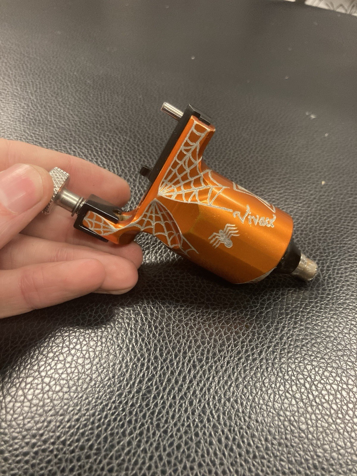 NeoTat 3.5mm stroke Rotary Tattoo Machine RCA Aluminum Orange engraved Spiderweb