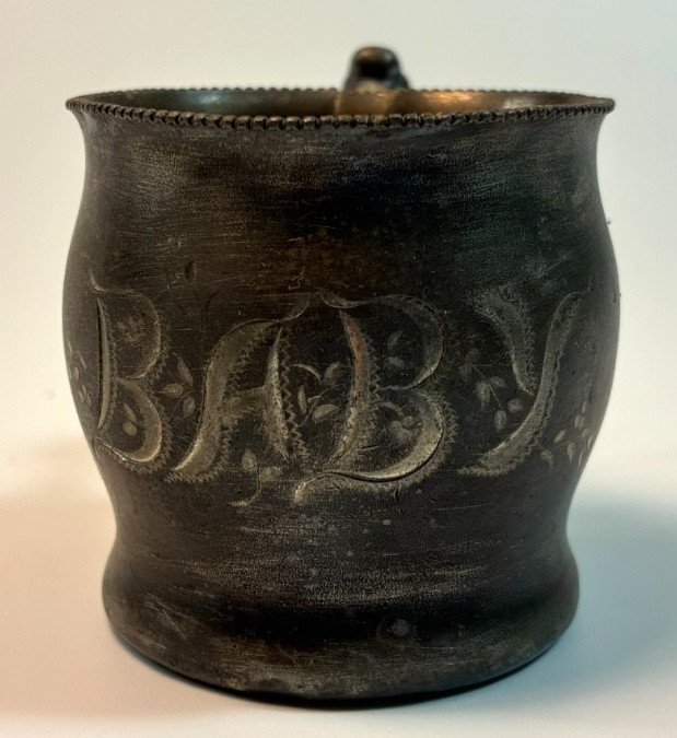 Vintage VICTORIAN BABY CUP Engraved Metal Quad Silverplate New Bedford Mass