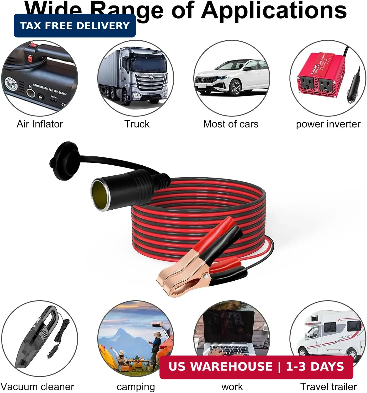 Cigarette Lighter Socket with Battery Alligator Clip, Female Cigarette Li