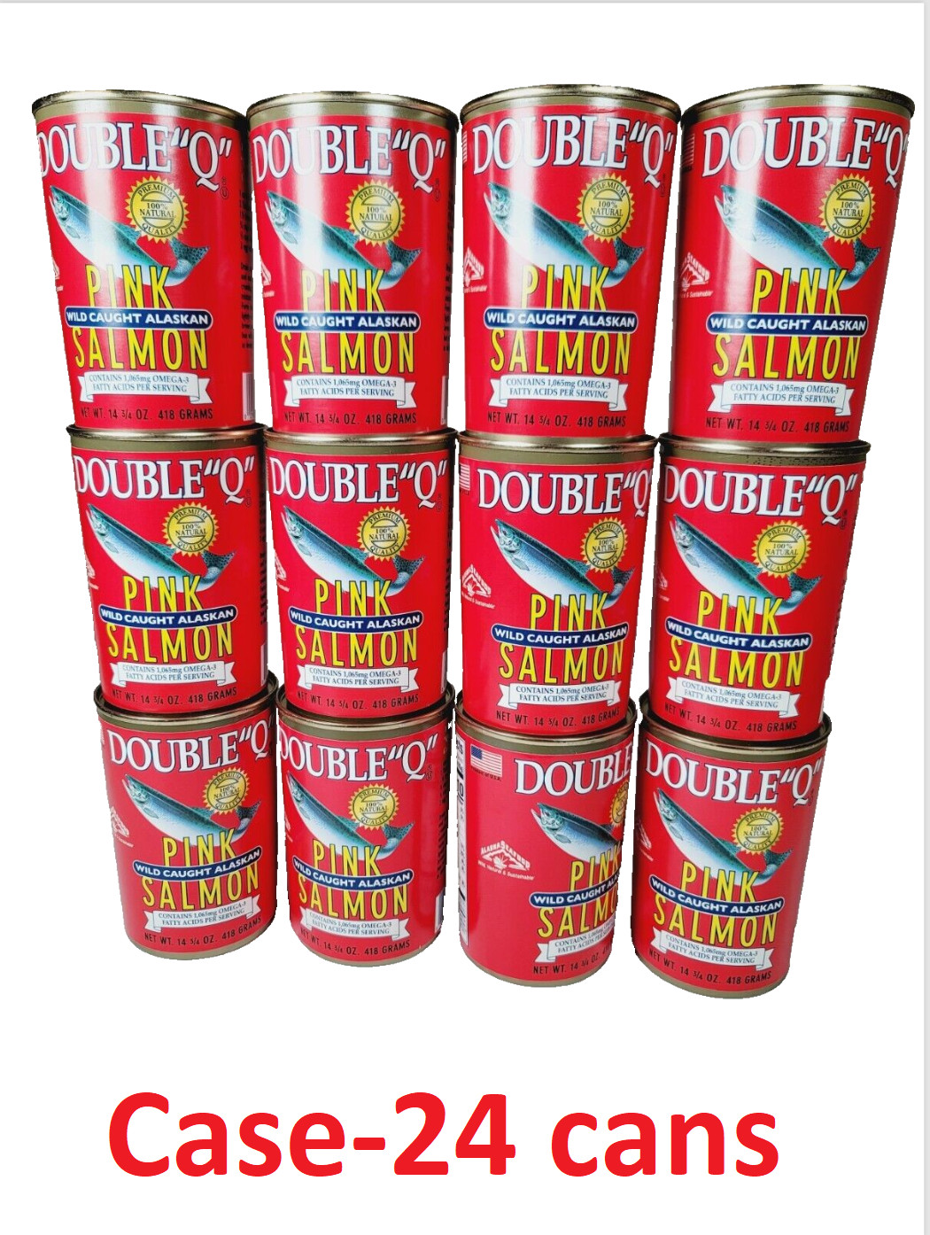 24 CANS Double "Q" Wild Caught Alaskan Pink Salmon 14.75 oz