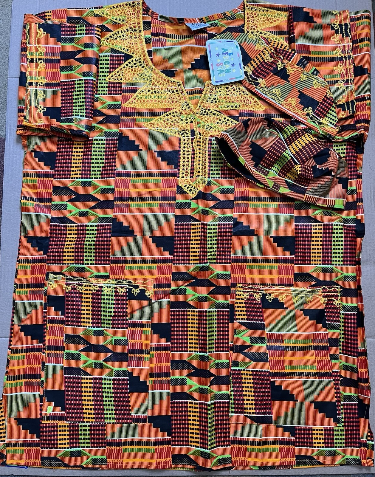 The African Stars Fi Lo Kente Tribal Design Loose Fitting Embroidered Shirt Hats