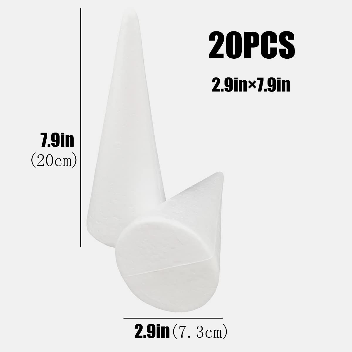 20 PCS White Polystyrene Craft Foam Tree Cone Shaped Decor 2.9x7.9 Inch