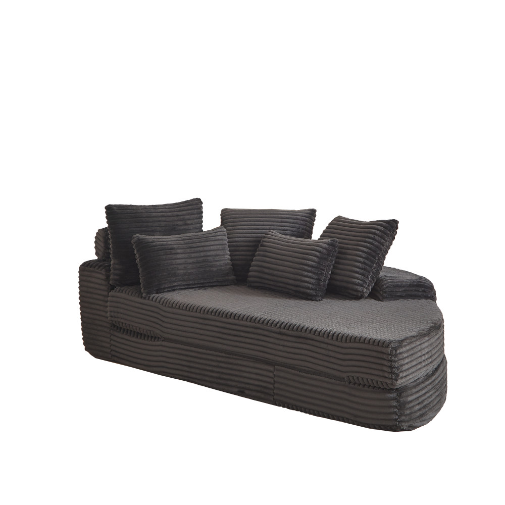 78.5" Corduroy Semi-Circular Sofa Bed w/ Neck Pillow & Throw Pillows