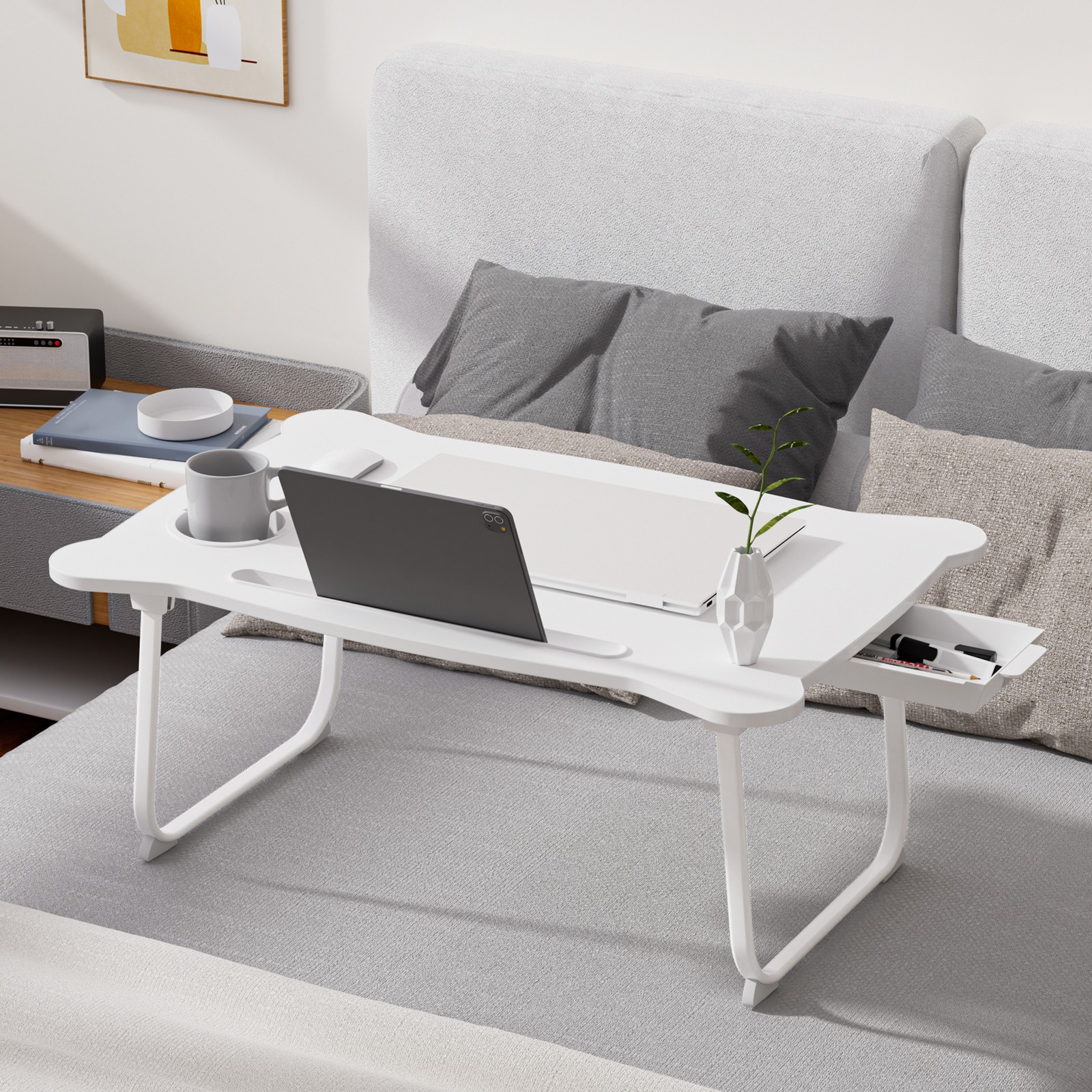 Laptop Bed Desk Foldable Portable Laptop Table Breakfast Tray Stand Stable