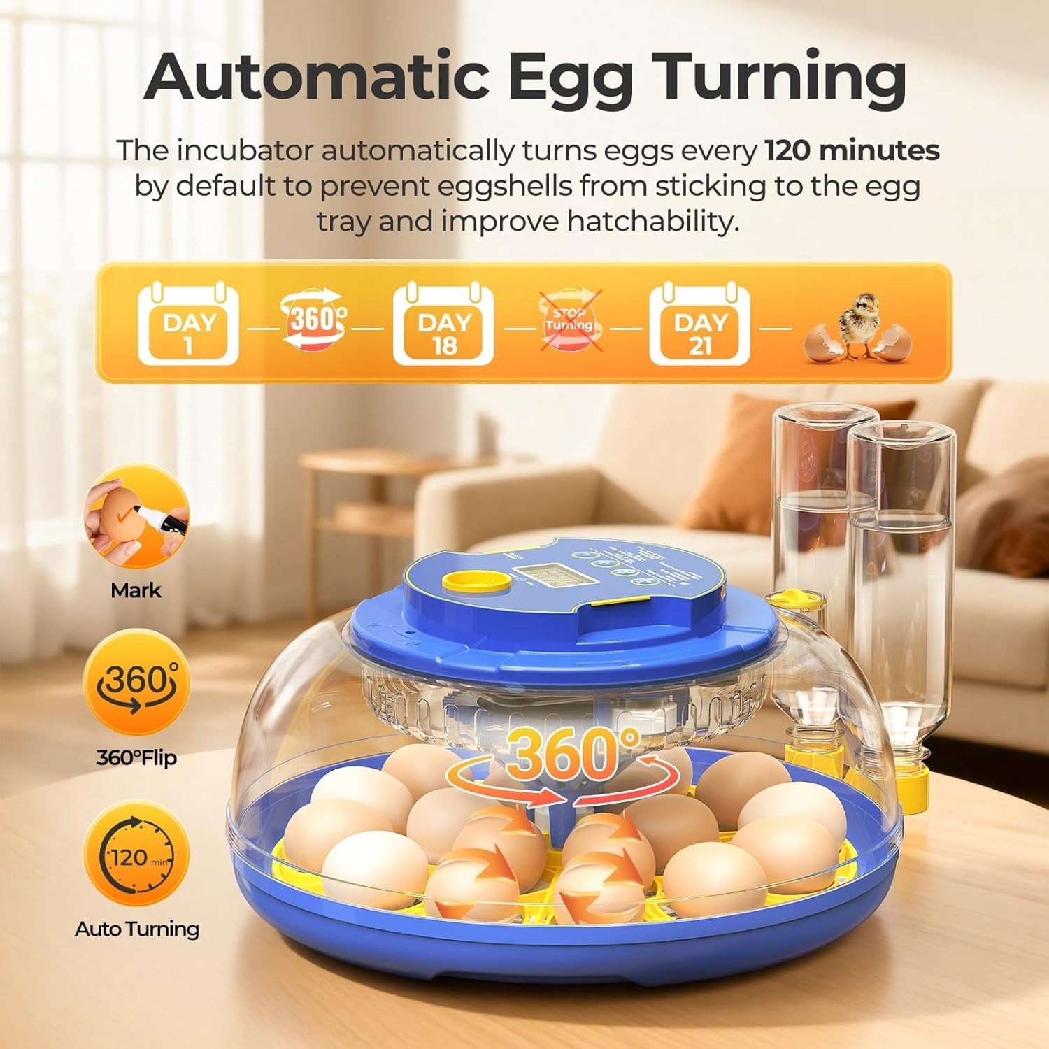 Incubators for Hatching Eggs w/Auto Egg Turning Humidity Temp Control 18 Eggs