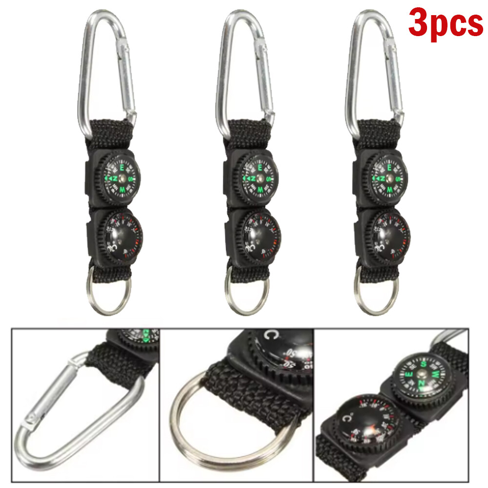 3PC Compass Thermometer Keychain Survival Portable Hiking Carabiner Ring Camping