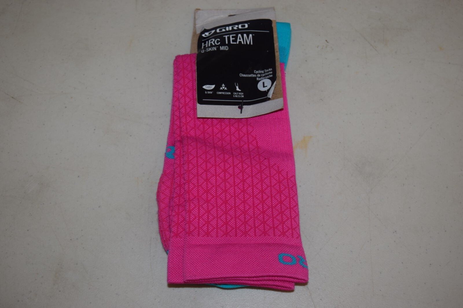 Giro HRc Team Q-Skin Mid Cycling Socks Neon Pink Screaming Teal L