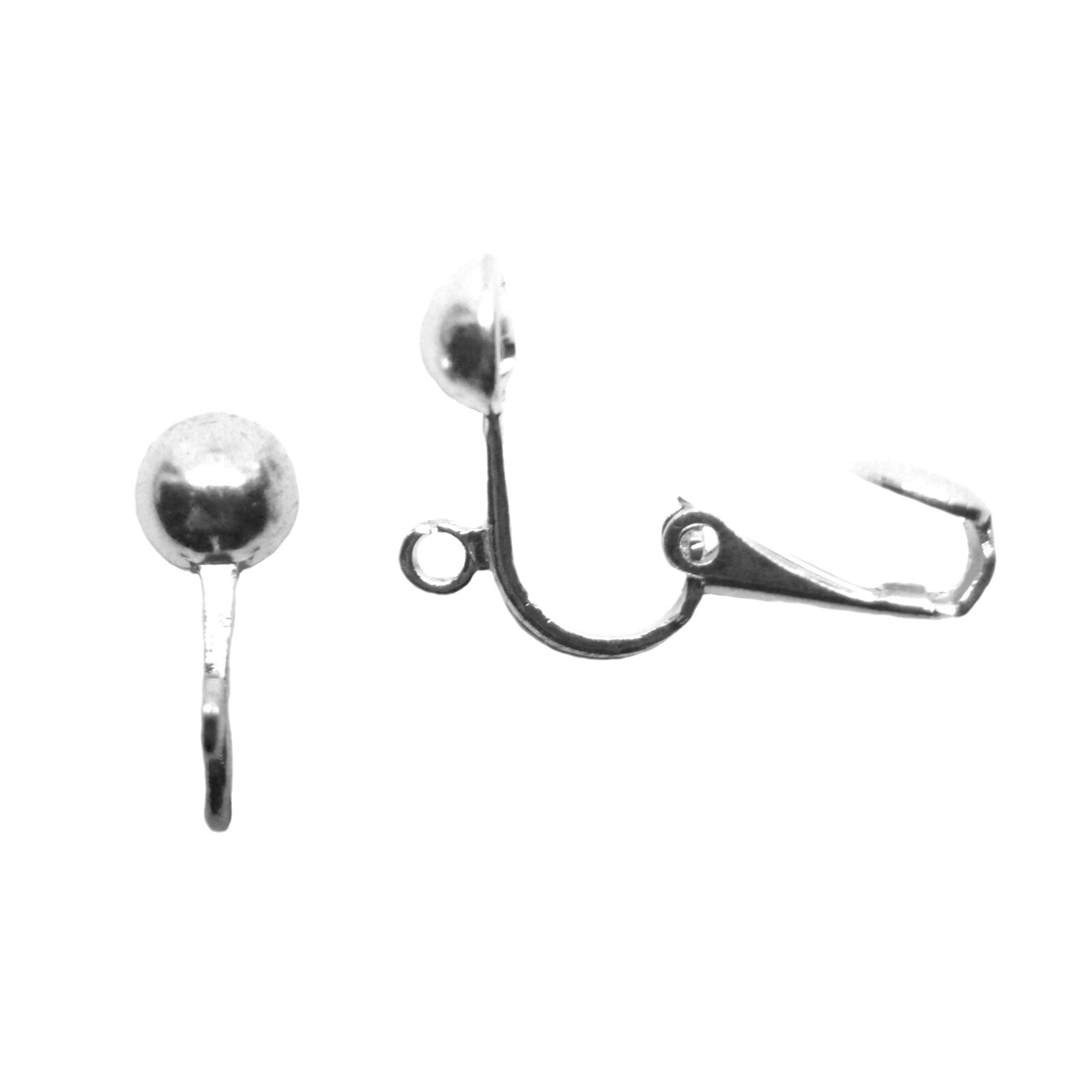 Clip On Non Pierced Earring Findings Open Ring 6.5mm Half Ball Silver Tone 36 pc