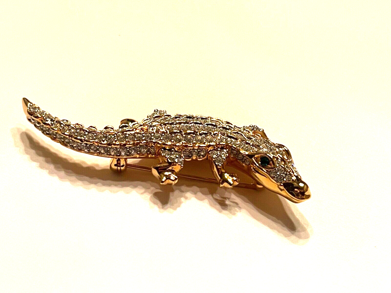 Signed Swan Swarovski Pave Alligator Brooch Pin