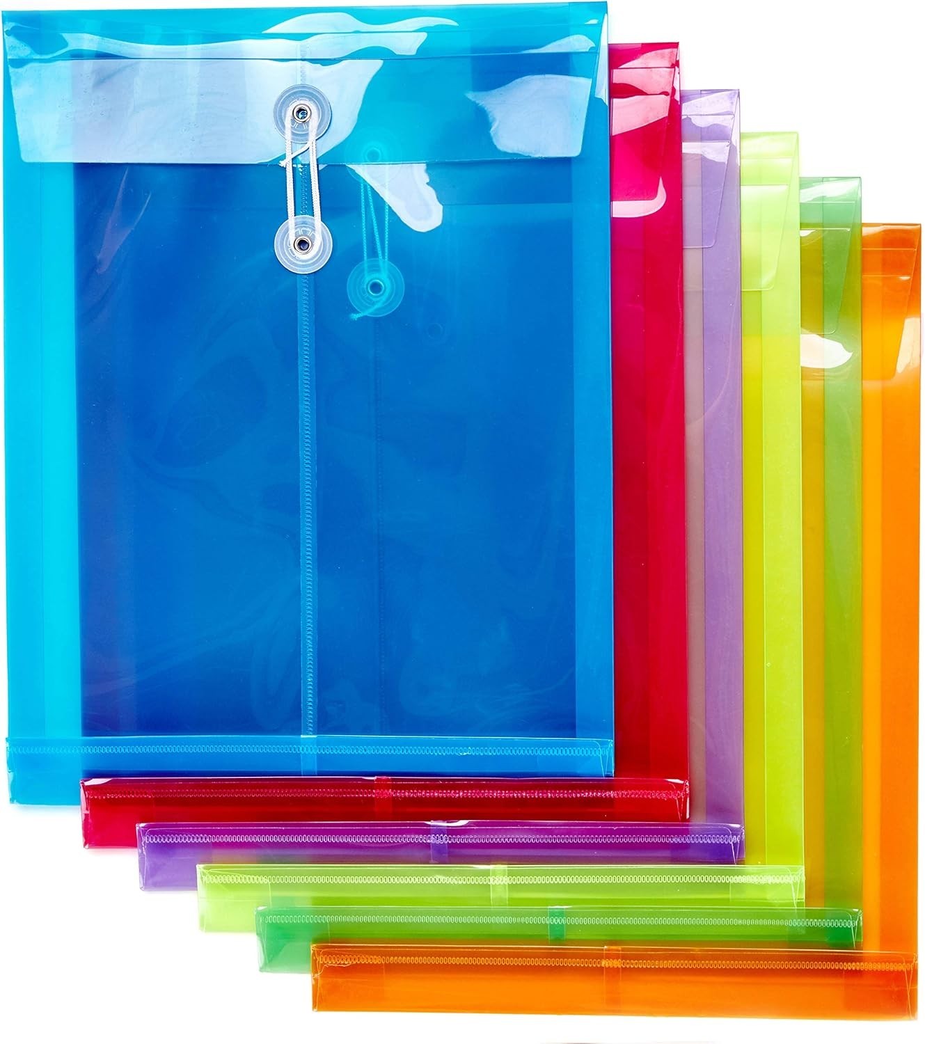 6 Pack A4 Plastic Envelopes Document Folders with Button and String Tie Closure