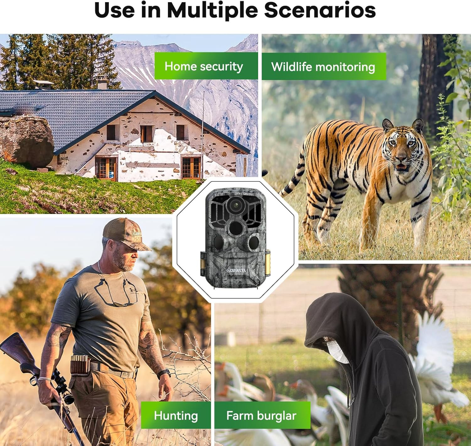 Trail Camera 48MP 4K Game Camera with 8 Batteries 32GB SD Card,Wifi Bluetooth Co