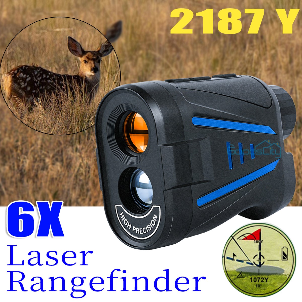 2187 Yds Hunting Laser Range Finder Clear Accurate 6X Magnification Telescope