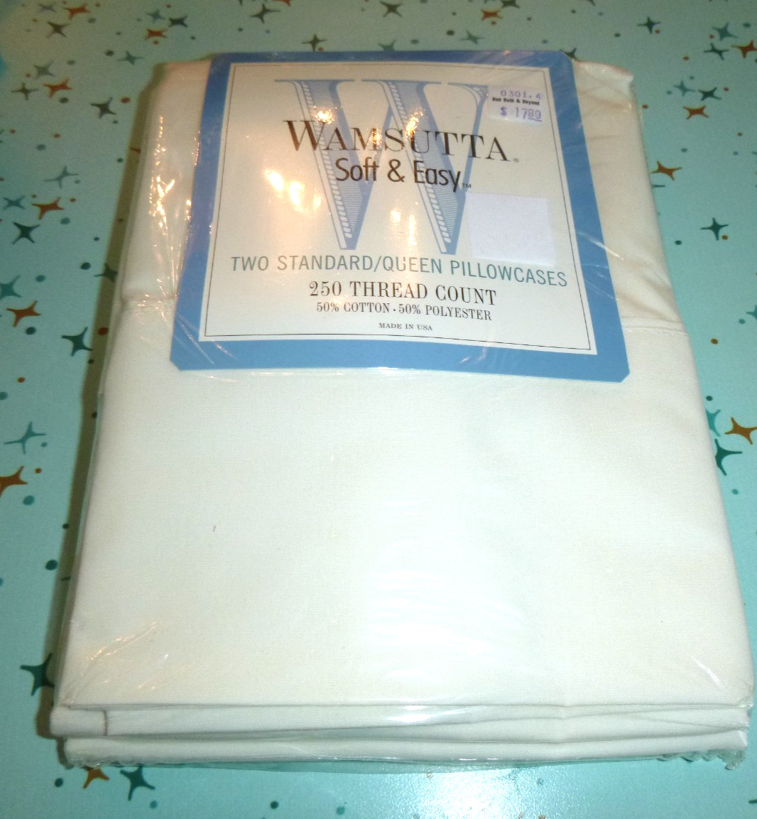 NOS Vtg Wamsutta Soft & Easy Std /Queen Pillowcases Off WHite 50/50