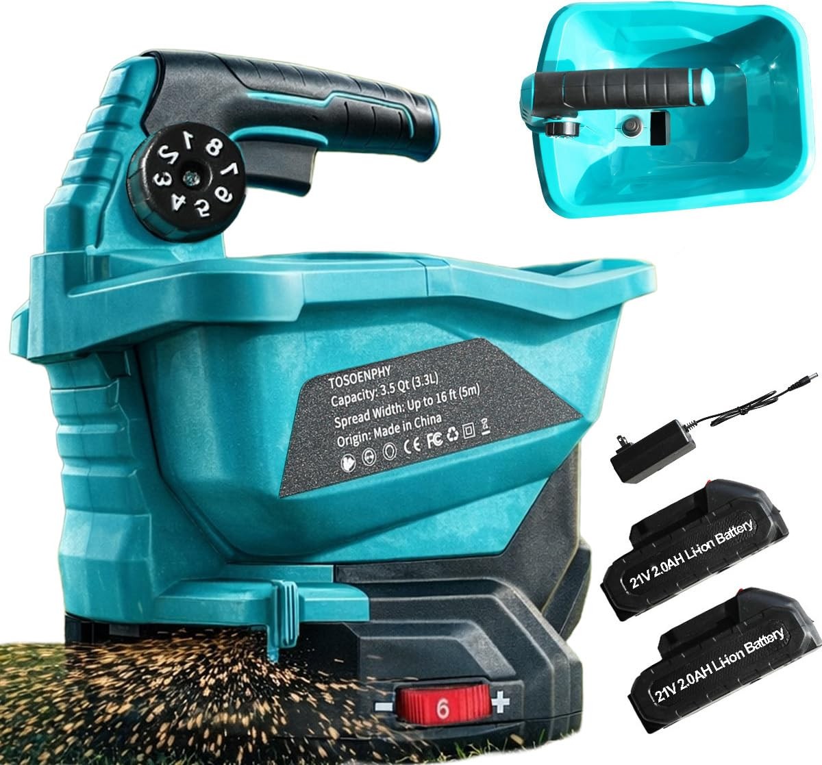 Grass Seed Spreaders for Lawns - 3.5Qt Electric Handheld Fertilizer Blue