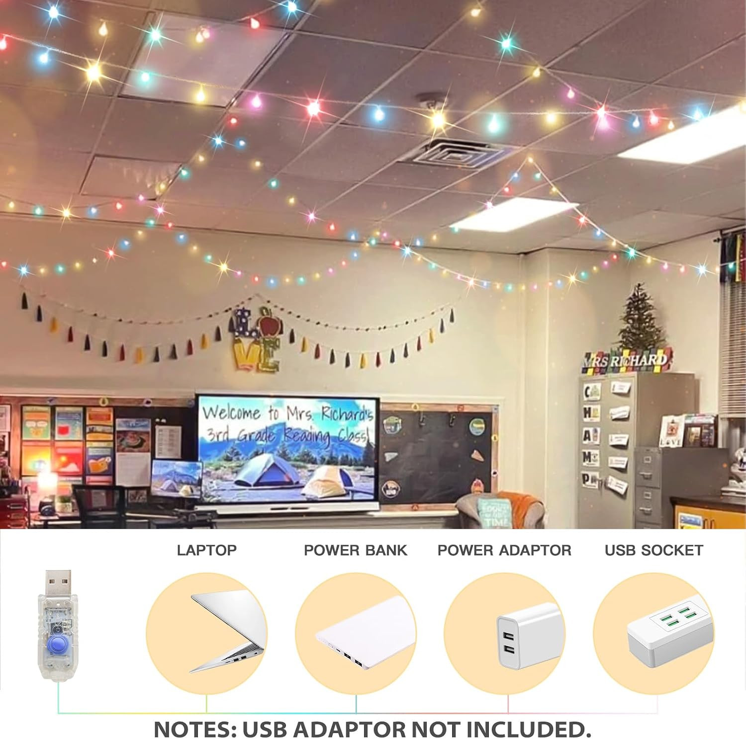 Easter Lights Plug in, 33ft 100 Led USB Pastel String Lights with Timer, Globe S