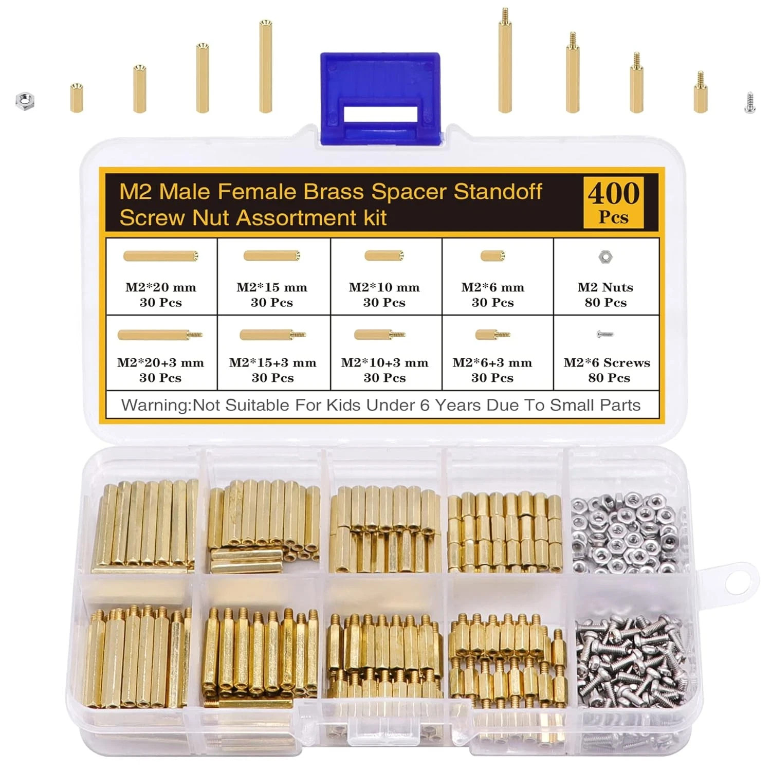 400Pcs M2 Motherboard Standoffs&Screws&Nuts Kit, Hex Male-Female Brass Spacer St
