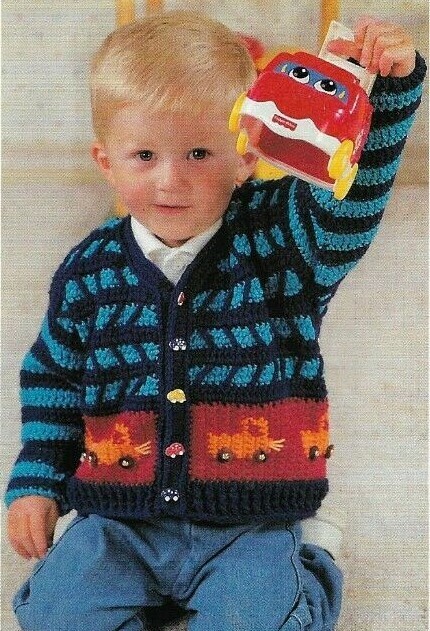 KEEP ON TRUCKIN' SWEATER 3 CHILD SIZES DIGEST SIZE CROCHET PATTERN INSTRUCTIONS