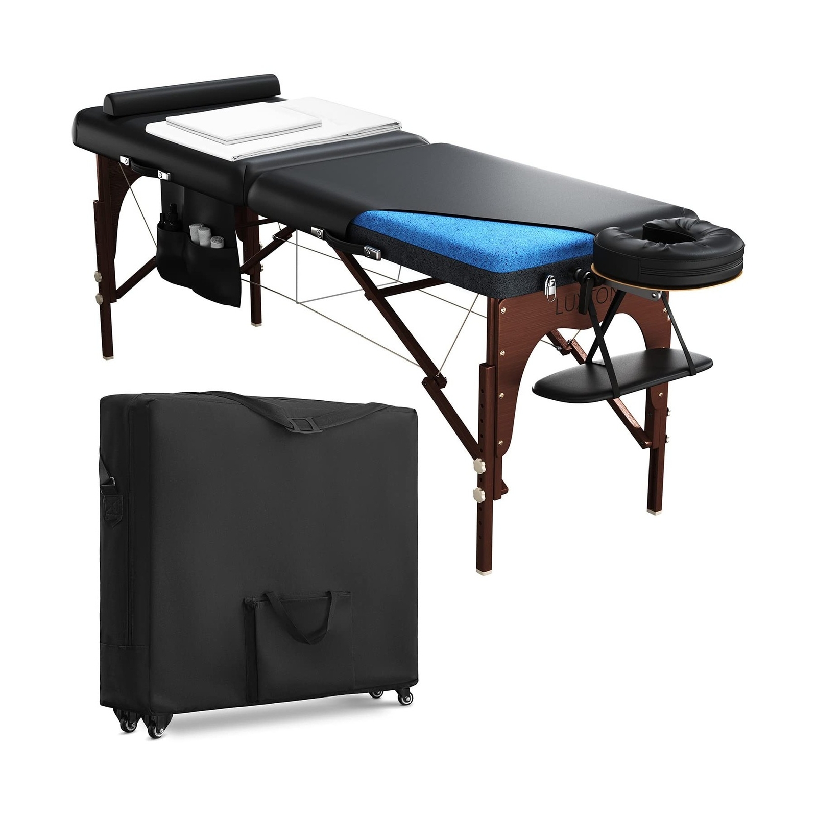Luxton Premium Memory Foam Massage Table - Rolling Travel Case, Washable Shee...