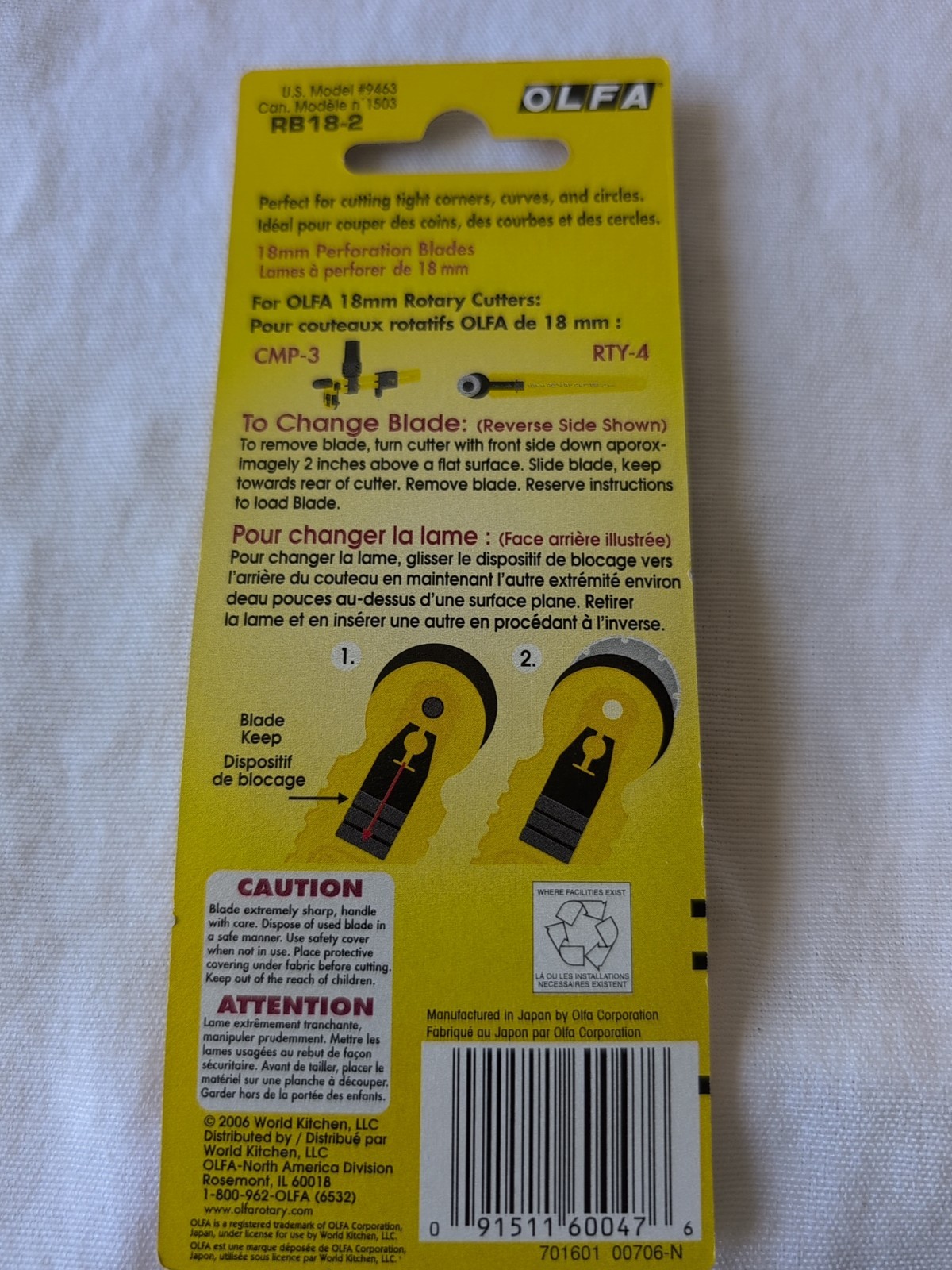 OLFA #9463 ROTARY BLADES - 18MM, 2 BLADES IN A PACK