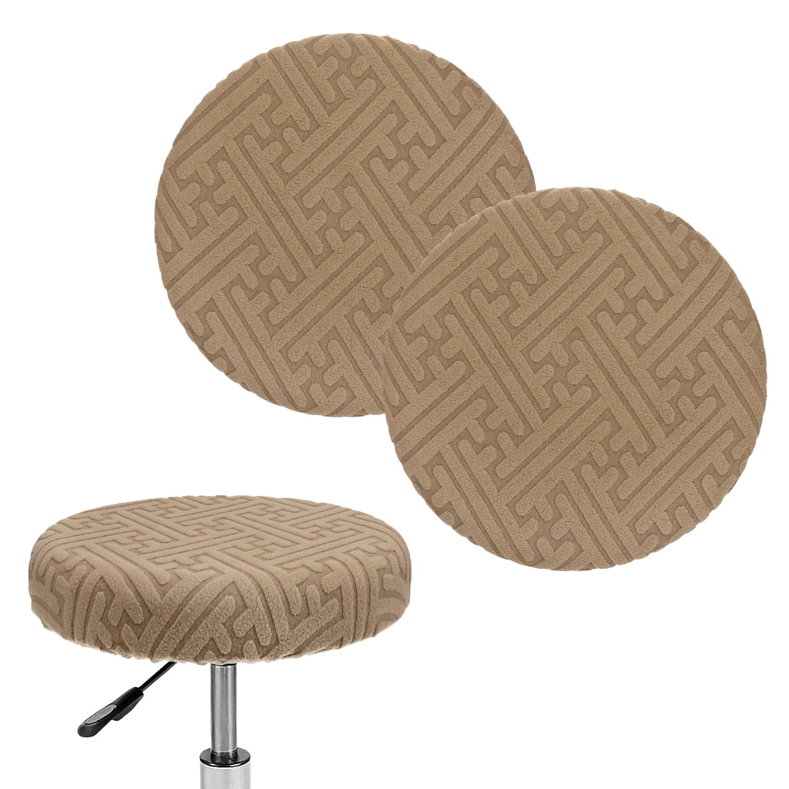 2-Pack Bar Stool Covers Round for 14-16 Inch Strip Pattern Covers [Light Brown]