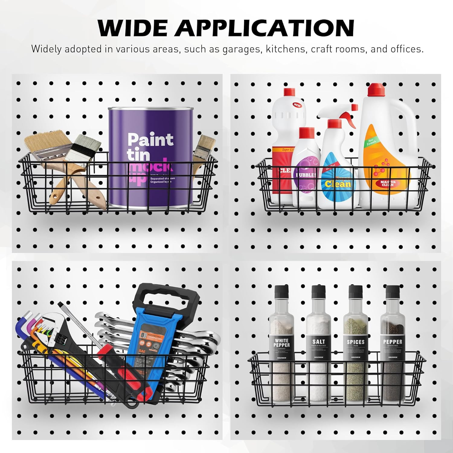 5 Piece Pegboard Baskets Set Heavy Duty Peg Board Organizer Accessories Bin Set
