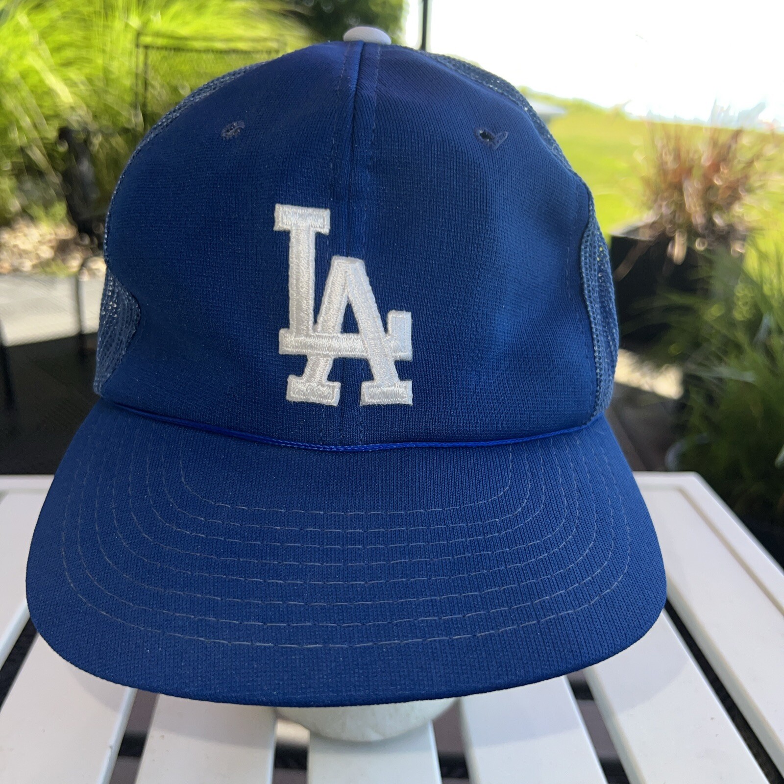 LA Los Angeles MLB Trucker Hat Cap Royal Blue w White accents Inside Has Wear