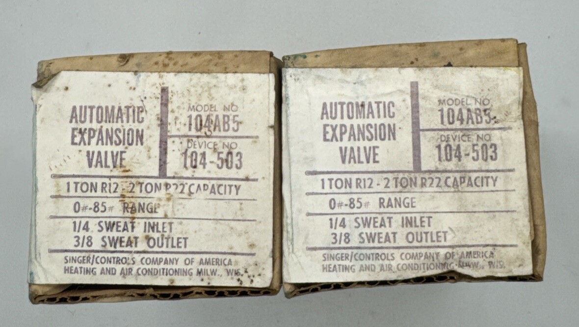 Lot Of 2 New Singer Controls Division Automatic Expansion Valve 104ABS 104-503