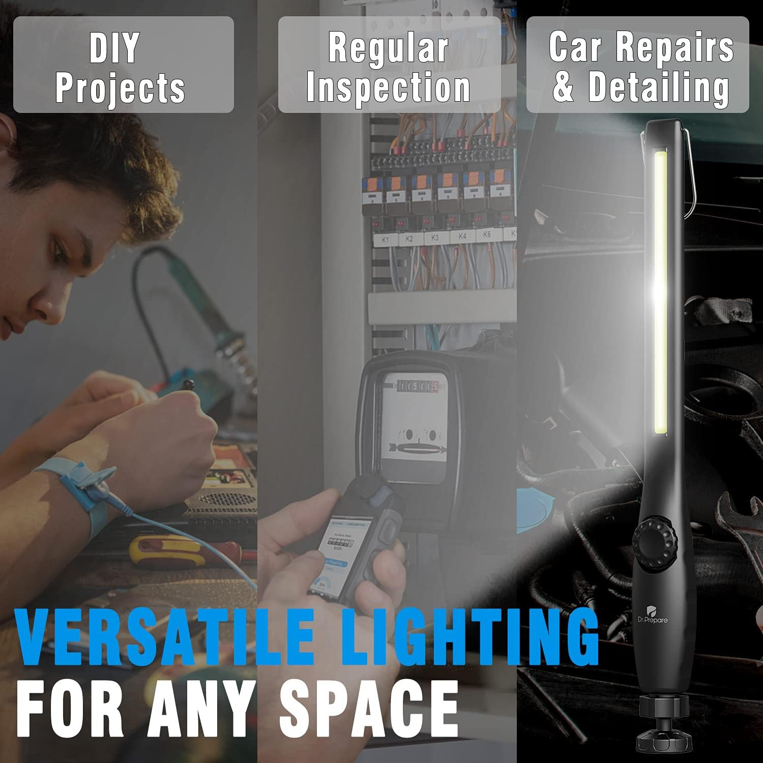 Dr. Prepare LED Work Light, 700 Lumens Rechargeable Work Lights, Cordless Portab