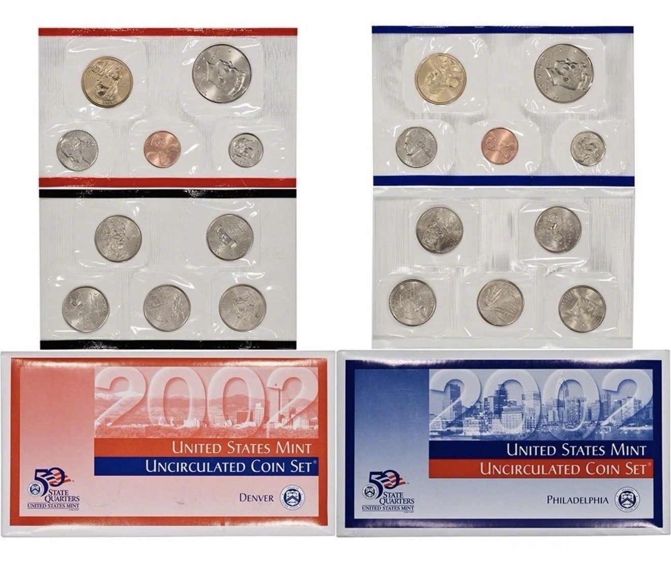 US Mint Set 2002 P & D Uncirculated 20 Coin Lot  $1 50c 25c 10c 5c 1c