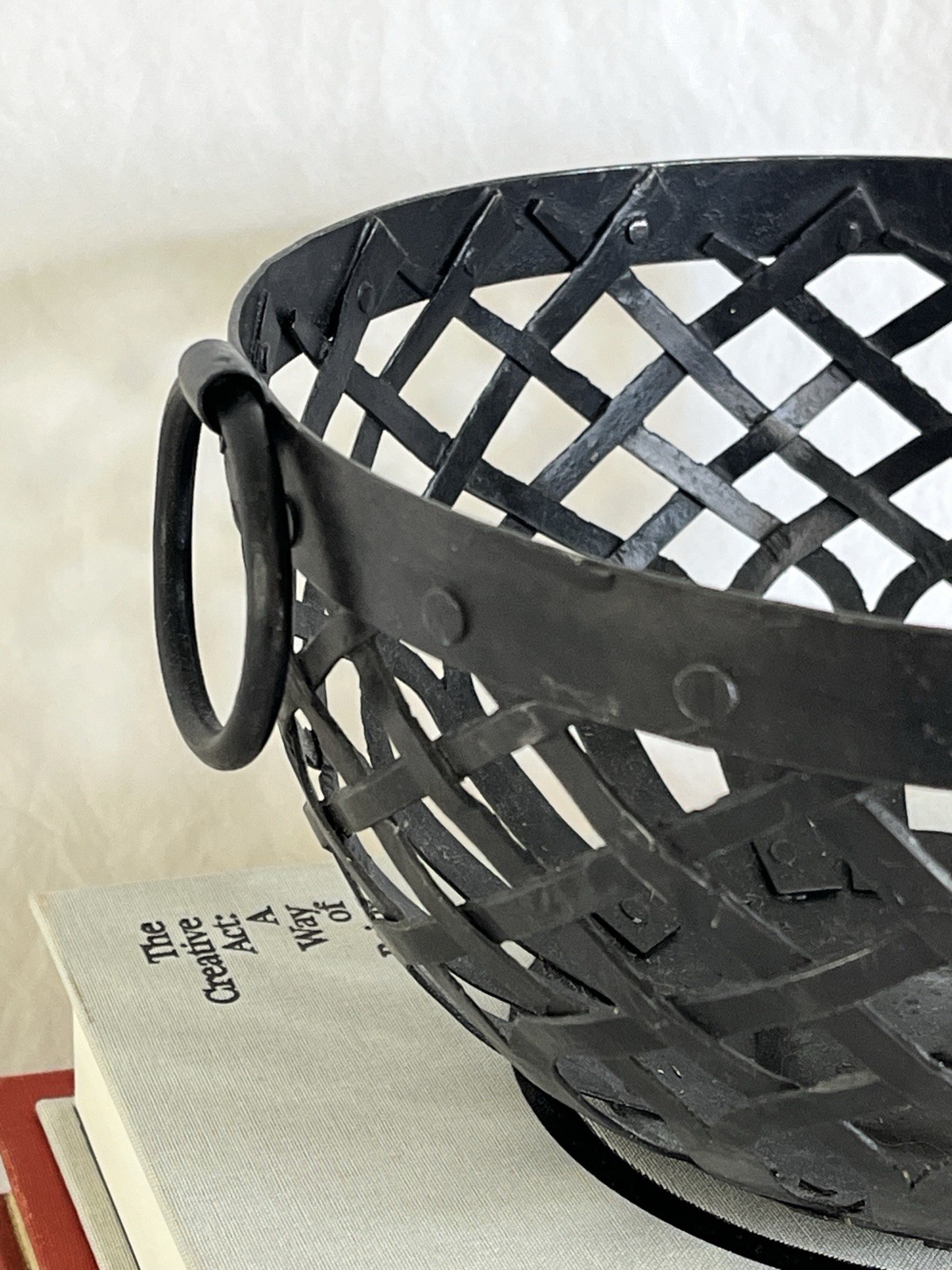 Black Resin Basket with Ring Handles Inspired by Cast Iron Baskets