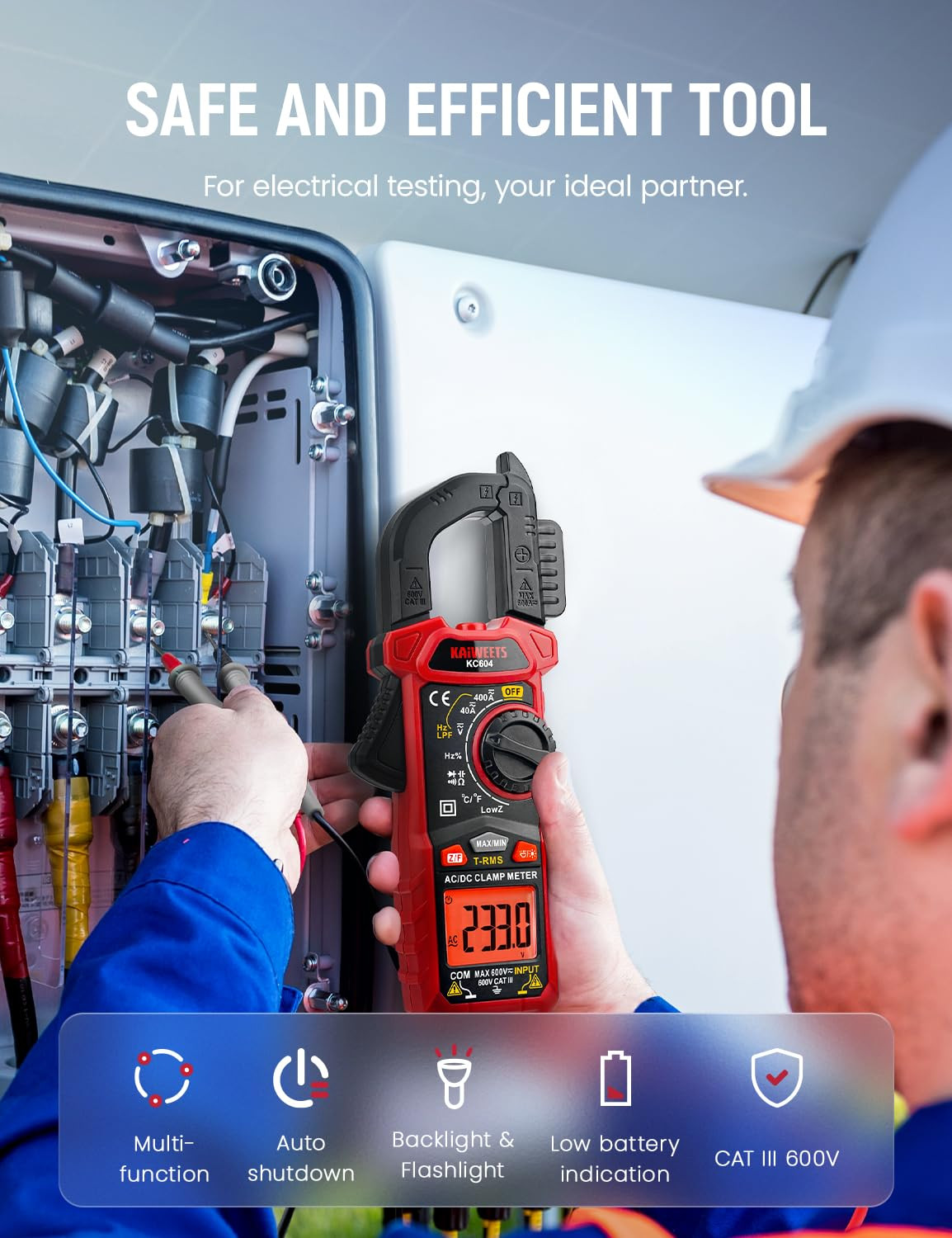 KAIWEETS Digital Clamp Meter Multimeter AC DC Current Voltage NCV