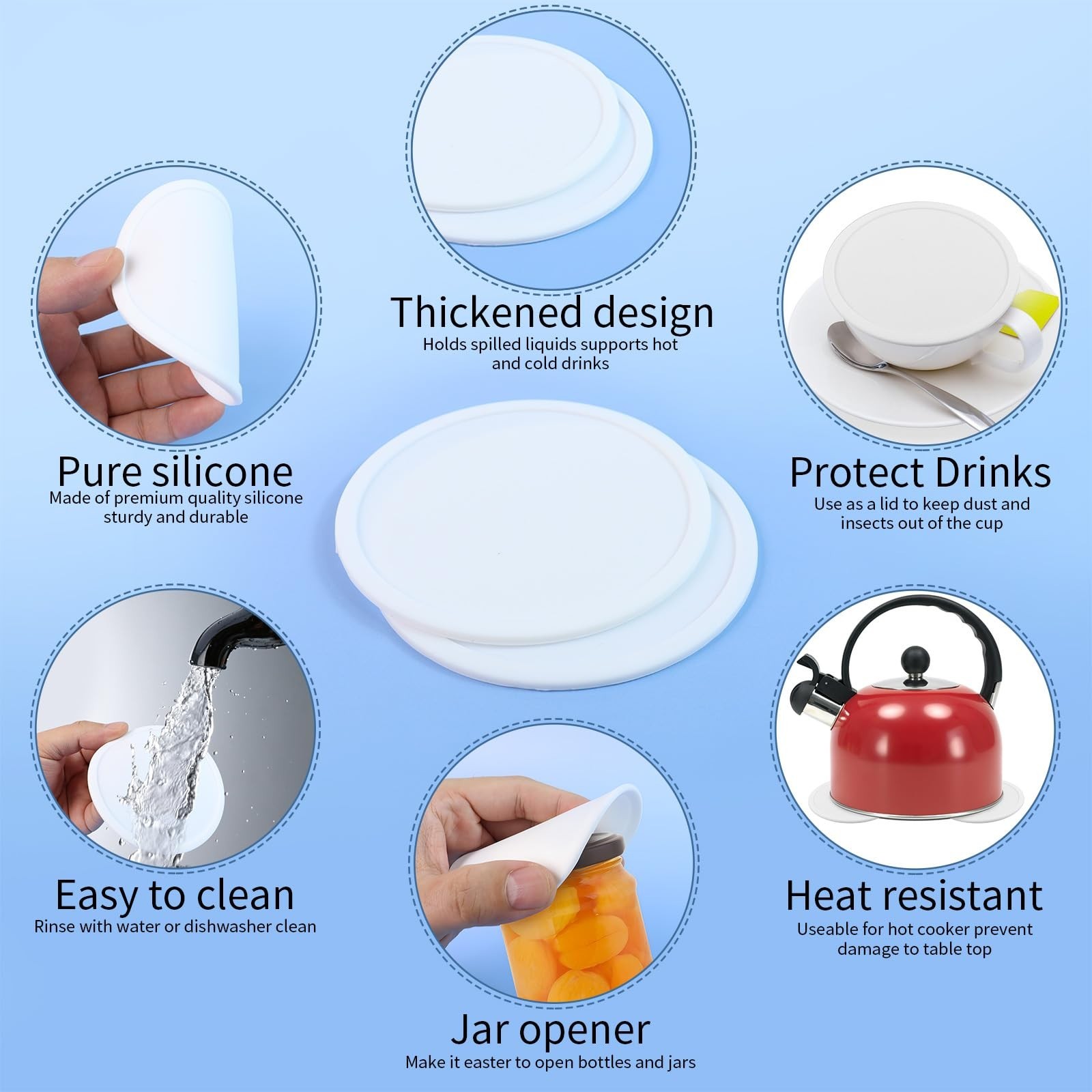 5-Pack White Silicone Coasters - Non-Slip Drink Coasters for Dining Table - N...