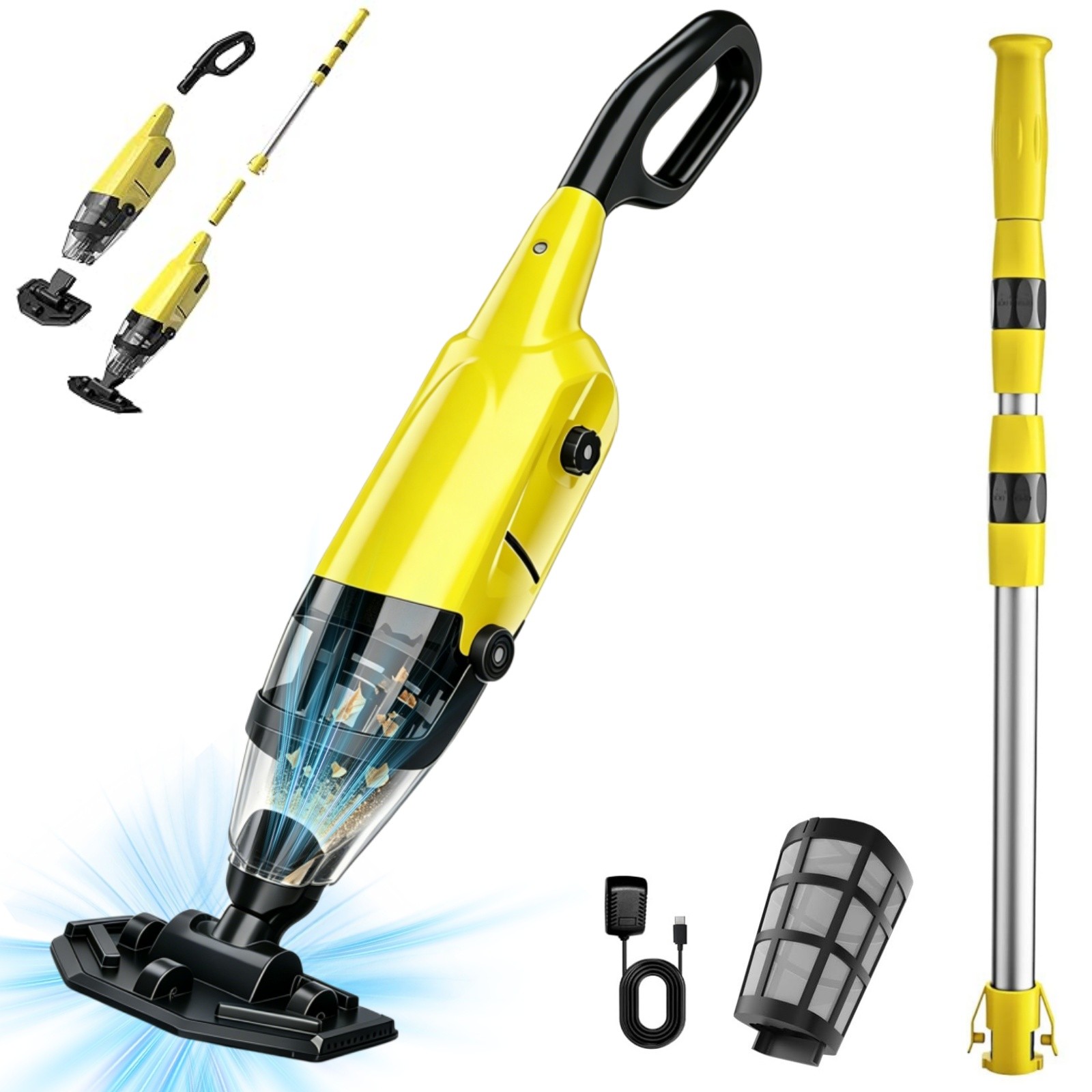 EFURDEN Pool Vacuum for Above Ground Pool, Cordless Handheld Rechargeable Pool
