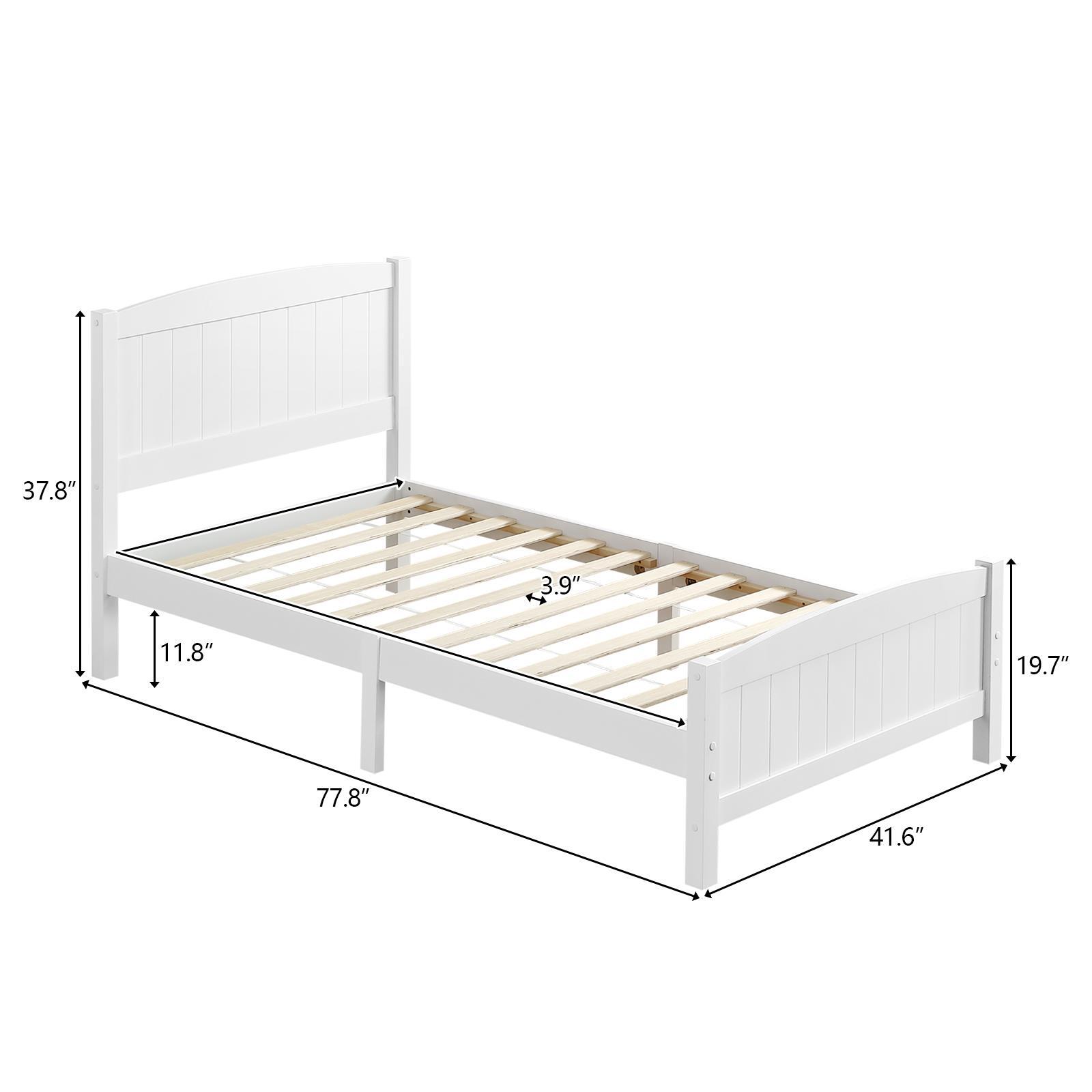 White Twin Size Solid Wood Platform Bed Frame Single Bed with Headboard