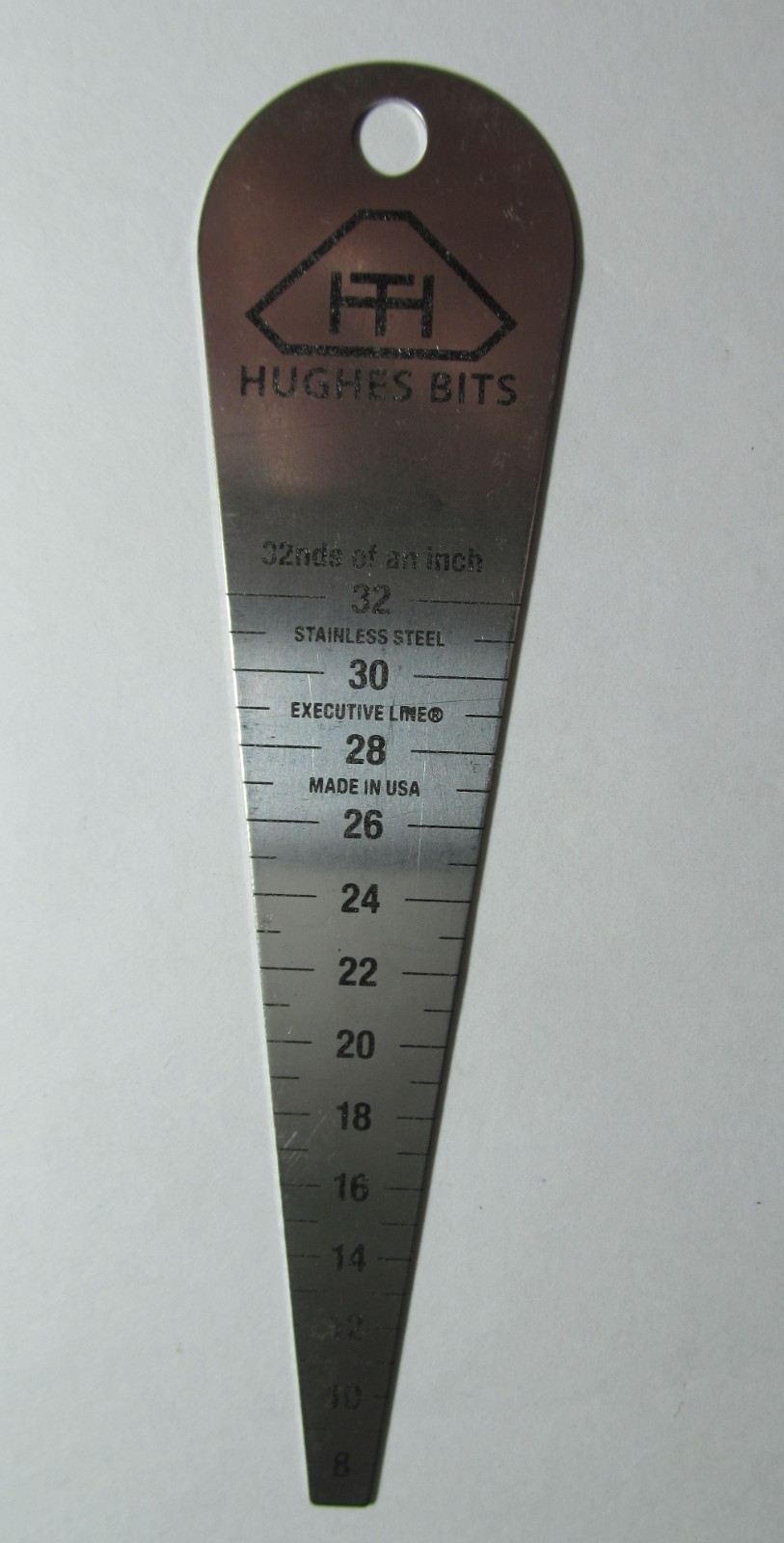 HUGHES BITS STAINLESS STEEL TAPER/INSPECTION/NOZZLE/HOLE SIZE GAUGE 32nds INCH