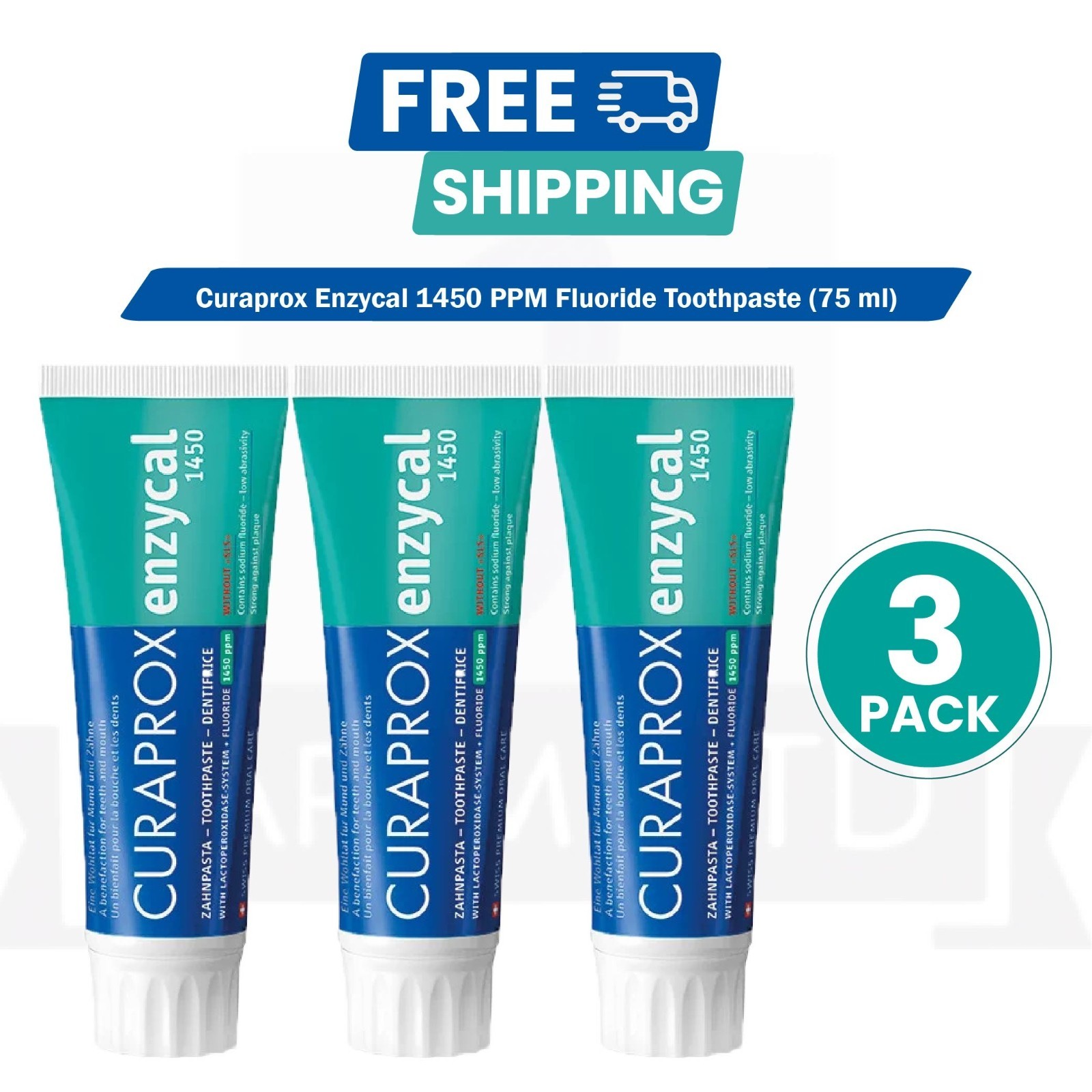 Curaprox Enzycal 1450 Toothpaste SLS Free Low Abrasion 75ml -BULK PACK OF 3