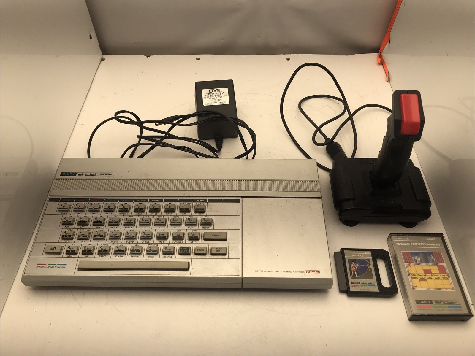 Timex Sinclair 2068 Personal Color Computer w/ Adapter, Joystick, & Programs
