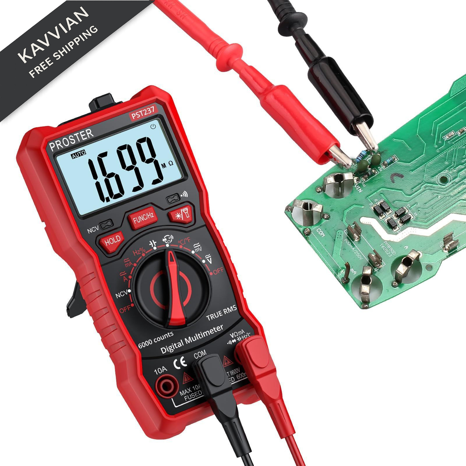 Proster Digital Multimeter 6000 Counts- TRMS Auto 6000Counts-Compact, Red