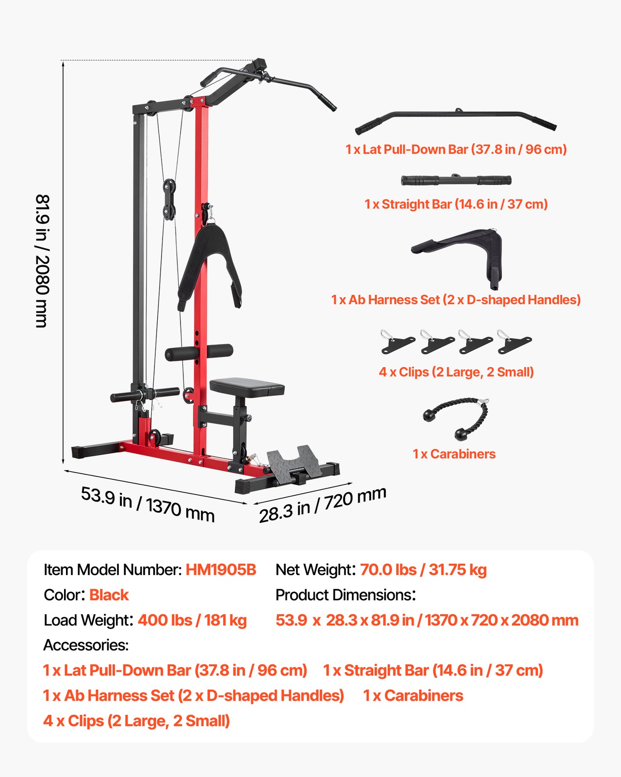 VEVOR LAT Pull Down Machine 3-in-1 LAT Machine with 3-Level Adjustable Seat