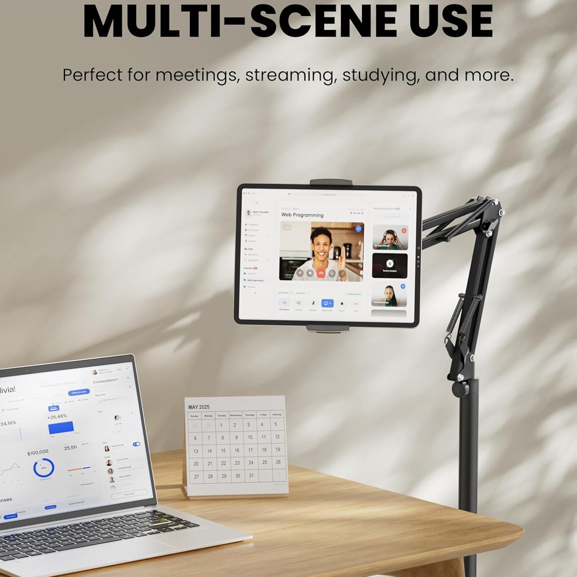 69'' Tablet Floor Stand Overhead Bed Phone Stand Angle Height Adjustable Holder