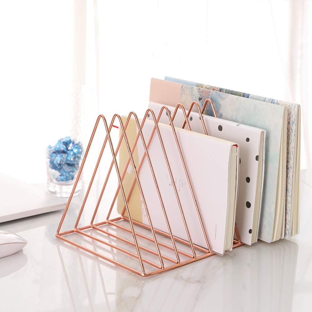 9 Slot Rose Gold Magazine Holder Desktop File Sorter Organizer Bookshelf