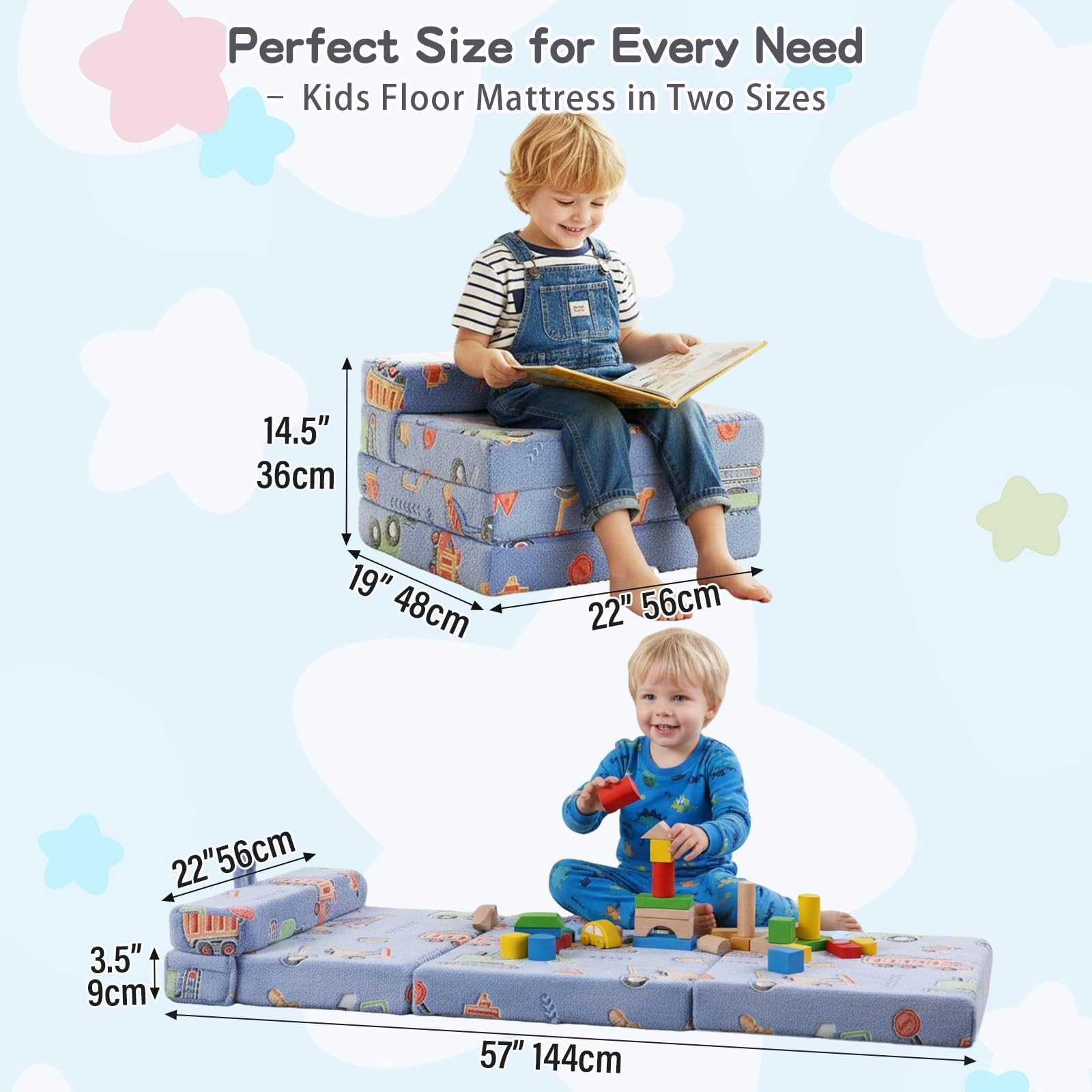 Foldable Floor Mattress for -Glow in The Dark Nap Mat with Storage Bag, Porta...